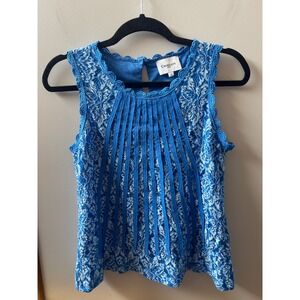Choklate Paris Lace Sleeveless Top Womens Small Blue Pleated Front